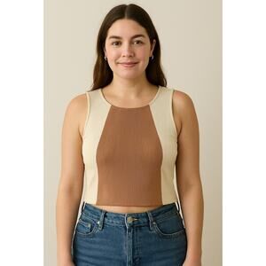 SHEIN Colorblock Ribbed Crop Tank Top Women’s Size L Beige Brown Sleeveless Y2K